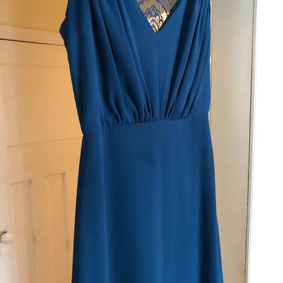 Blue Knee Length Bridesmaid Dress - Hush Collection + Rhinestone Sash - Picture 10 of 15